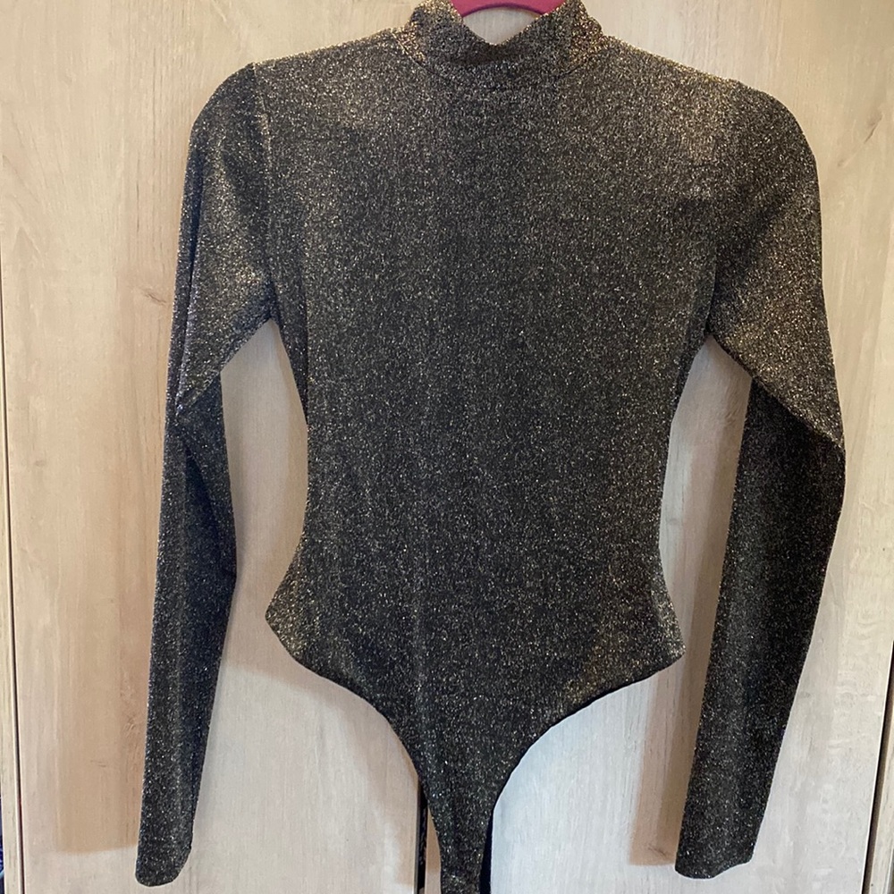 Naked Wardrobe Black/silver Glitter Body Suit size Large